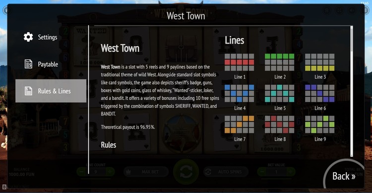 Бонусы и опции West Town