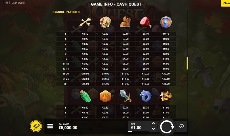 Символы слота Cash Quest